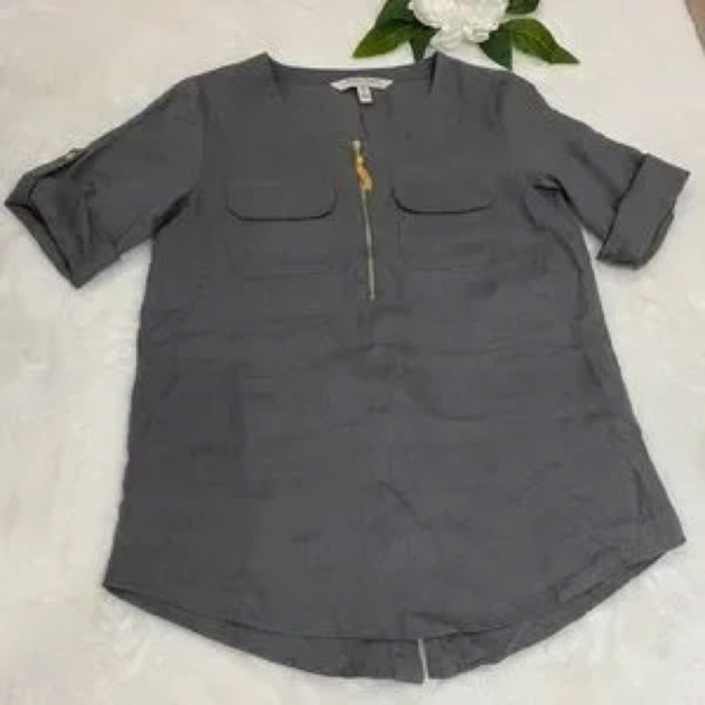 Ellen Tracy 100% Linen Green Blouse with Gold Tassel Women’s Size XL